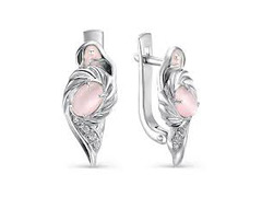 Серебряные серьги "Фламинго" с Кошачим глазом и эмалью